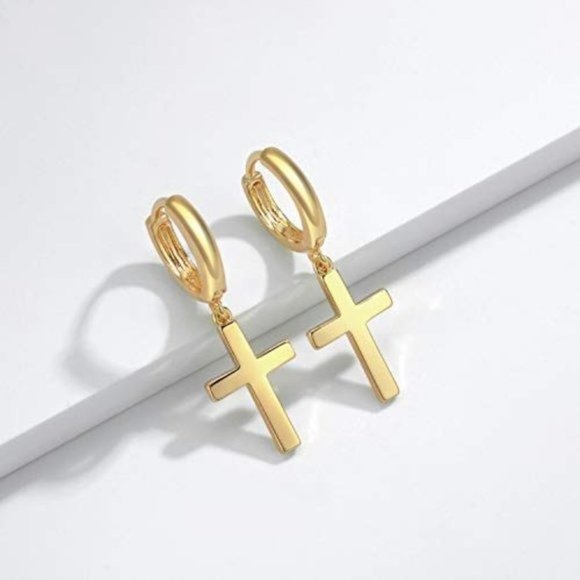 14K Gold Cross Earrings - Picture 1 of 5